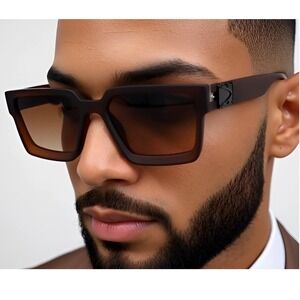 Square Men Sunglasses Fashion Brown Lens‎ Beach Outdoor Trendy Wear Lentes Gafas